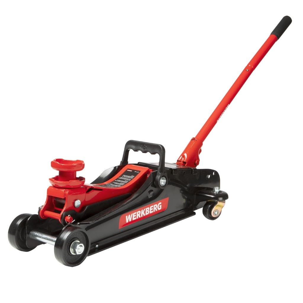 Cric idraulico per auto a basso profilo 2,5T 80-360 mm, rana da officina con valvola di sicurezza e blocco, rosso