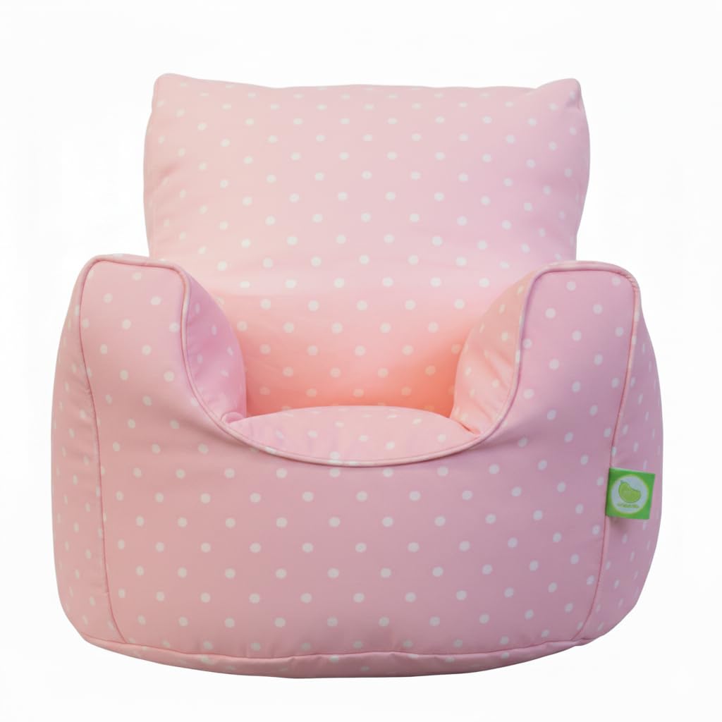 BeanLazy Pink Spots Toddler Bean Bag Armchair - 100% Cotton Seating (Filled)