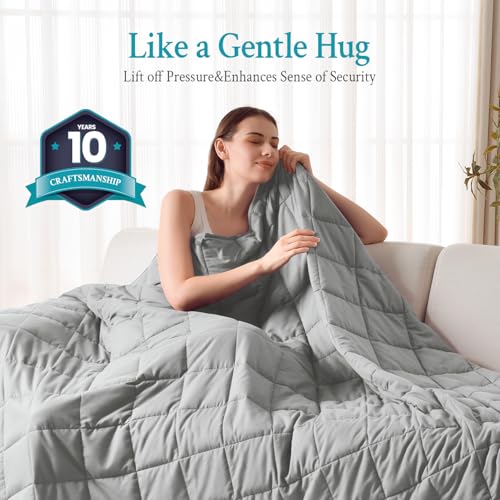 Image of Topblan Weighted Blanket for Adults 12lbs, Soft Cooling Breathable Weighted Throw for Sleeping, Machine Washable Heavy Blanket with Glass Beads for Summer, Sofa Bed, 48 inchx72 inch Twin Size