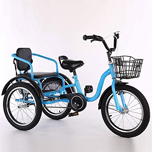三輪自転車 子供用三輪車高炭素鋼フレーム子供用自転車ダブルシート三輪クルーザーバイク後部座席とショッピングバスケット付きサイクリングペダリング