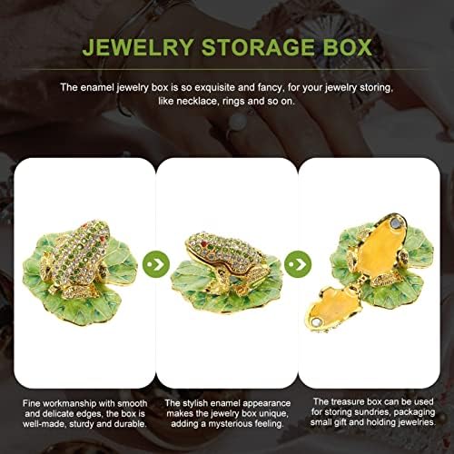 FOMIYES Frog Jewelry Box Alloy Frog Figurines Animal Trinket Box Enamel Rhinestones Trinket Holder Green Frog Miniature Ring Box for Centertop Decor