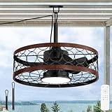 LEDIARY Outdoor Ceiling Fan with Light and Remote,Waterproof Gazebo Fan with Hanging Hook,6 Speeds, 3CCT, 20 Inch Caged Plug in Ceiling Fan for Patios,Porch, Pergola,Canopy