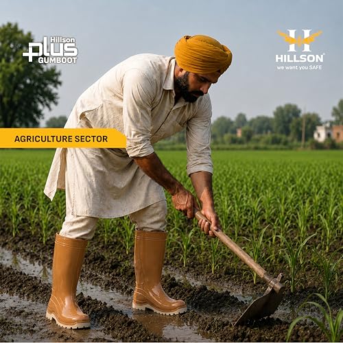 Image of Hillson Plus HP03 Gumboot | 100% Waterproof, Dual Density Sole, Anti-Skid Rainboot | Ideal For Monsoons, Fisheries, Farming, Paddy Fields, Food Industry | Size 07 UK /INDIA