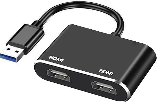 USB to Dual HDMI Adapter, 2-in-1 Extender for Extended or Mirrored Display, 1080P@30Hz USB to HDMI Adapter for PC, TV/HDTV, Laptop to Monitor, Projector, Only for Windows XP 7/8/ 10