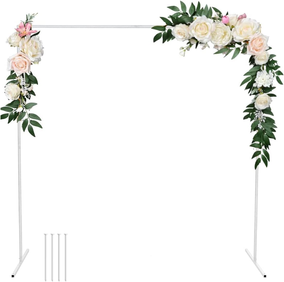 garfans wedding arch square 6.56ft x 6.56ft metal backdrop stand with support feet nails balloon arch stand garden arbor frame for wedding birthday party baby shower photo background ceremony decor white