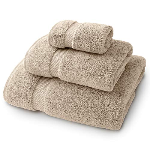 Supima Cotton Bath Towel Set by Laguna Beach Textile Co Bath Towel, Hand Towel, Washcloth - Hotel Quality, Plush, 730 GSM - Sand