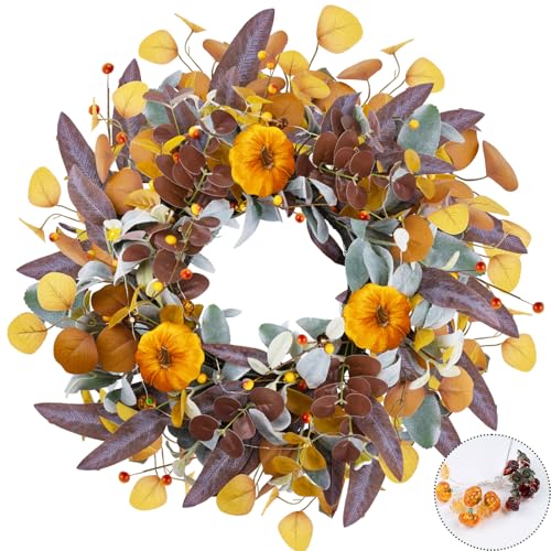 Fall Wreaths for Front Door, 20" Fall Wreath with Lights, Artificial Autumn Door Wreaths-Pumpkin, Berry Branch, Mixed Leaves Decor for Home Outside Indoor Wall Harvest Festival Thanksgiving Decoration Fall Wreaths for Front Door, 20" Fall Wreath with Lights, Artificial Autumn Door Wreaths-Pumpkin, Berry Branch, Mixed Leaves Decor for Home Outside Indoor Wall Harvest Festival Thanksgiving Decoration