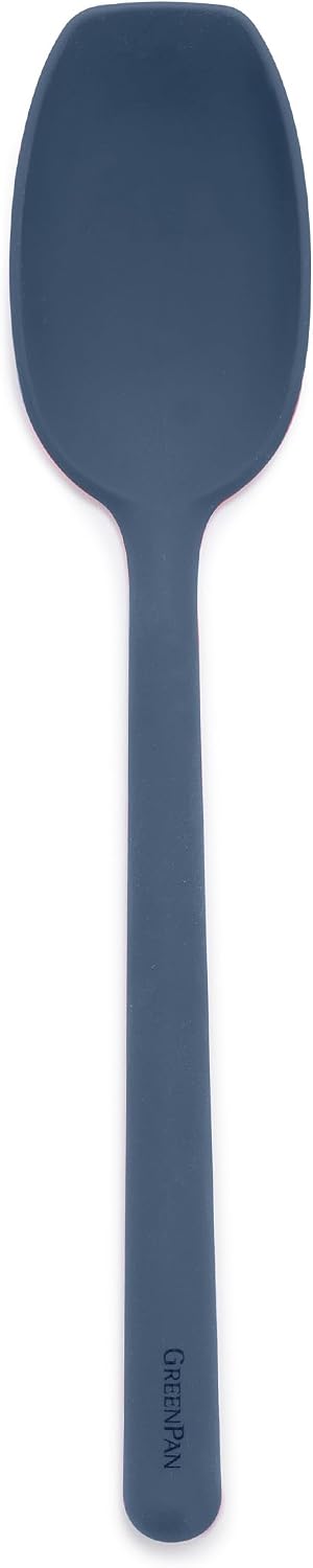 GreenPan Silicone Flat Head Spoon, Mixing Stirring Serving, Cooking Kitchen Utensil, Flexible Rubber Nonstick Cookware, Steel Core, Heat-Resistant, Anti-Slip Handle, BPA-Free, Dishwasher Safe, Navy