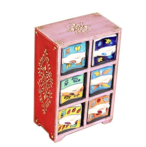 Image of 6-Drawer wooden Chest with Ceramic Drawers