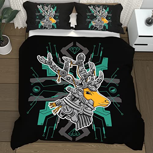 Cyusri Black Twin Duvet Cover Set,Technology Mechanical Deer Themed Bedding Duvet Cover Sets,Cool Soft 3 Pieces Set,Suitable For Boys Girls Teenagers(68X90,1 Duvet Cover 2 Pillowcases) #TOP7