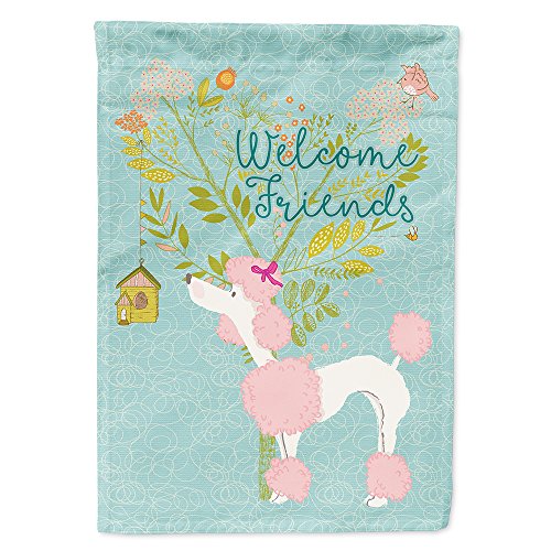 Caroline's Treasures BB7613CHF Welcome Friends Pink Poodle House Flag Large Porch Sleeve Pole Decorative Outside Yard Banner Artwork Wall Hanging, Polyester, House Size, Multicolor