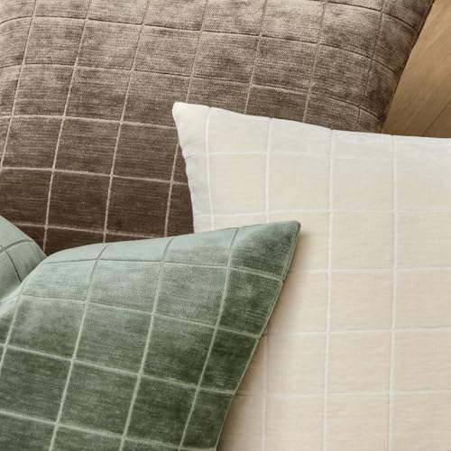 Image of MIULEE Sage Plaid Decorative Throw Pillow Covers 20x20 Set of 2 | Vintage Check Chenille Couch Pillows Neutral Boho Farmhouse Cushion Covers Modern Home Decor for Sofa Bed Living Room