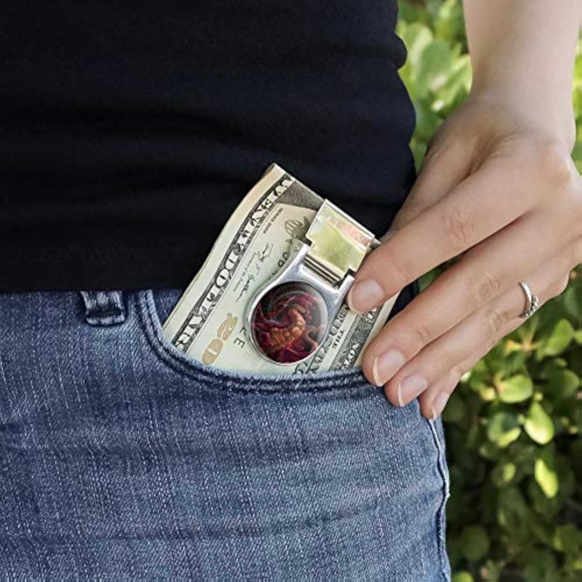 Fantasy Dragon Chained Satin Chrome Plated Money Clip