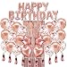Rose Gold Birthday Decorations Party Set - Kitchen, Table Decor for Baby, Bridal Shower - Rose Gold and Pink Decorations, Celebration Kit - Latex, Confetti Balloons, Ribbons, Foil Curtain, Heart, Star