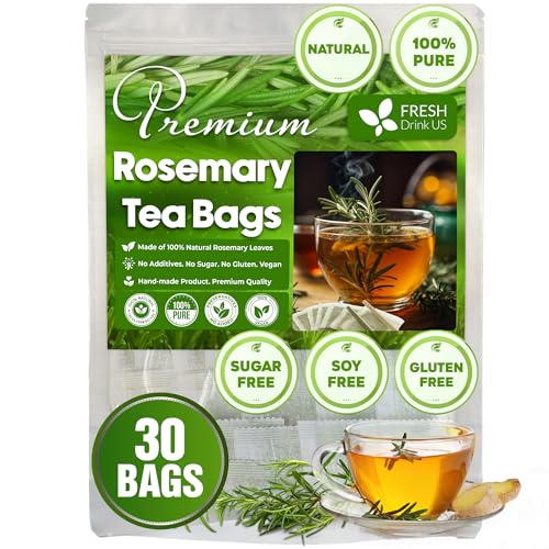 Image of FreshDrinkUS, Premium 30 Rosemary Leaf Tea Bags, 100% Natural and Pure Rosemary Dried Leaves, Pure Rosemary Herbal Tea, No Additives, No Caffeine, No Gluten, Vegan.