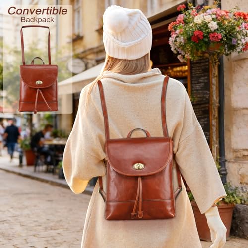 Image of Banuce Italian Full Grains Leather Convertible Backpack Purse for Women | Eco-friendly Leather,Convertible and Adjustable Back Strap,Fits 9.7 inch iPad,Lightweight,Small Size,with Turnlock