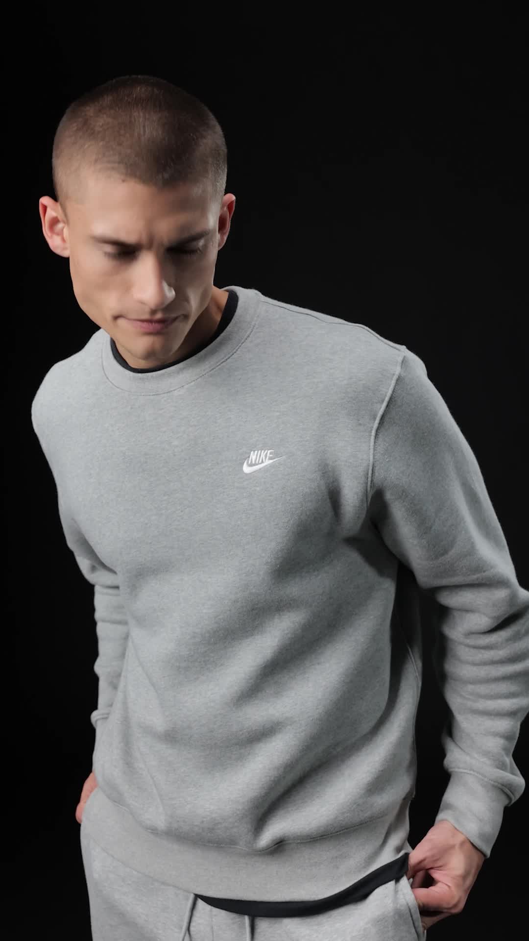 Nike Men's Club Fleece Crew Sweatshirt, Dark Grey Heather/White