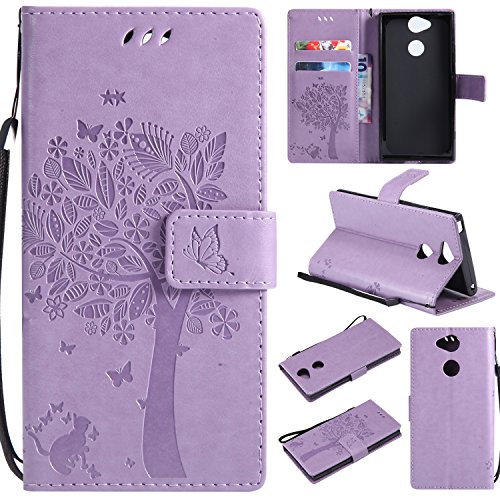 CMID Funda Sony Xperia XA2, PU Cuero Libro Billetera Tapa Antigolpes Protective [Ranura para Tarjetas][Cierre magnético][Función de Soporte] Cartera Carcasa para Sony Xperia XA2 5.2' (A-Morado Claro)