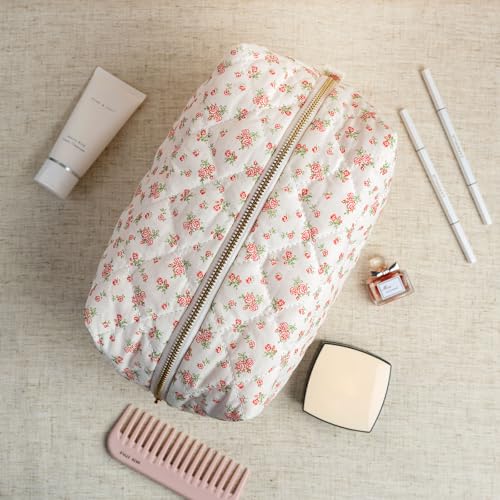 Handmade Makeup Bag, Large Capacity Skincare Organizer Pouch Set, Stylish Travel Cosmetic Bag,Small Beauty Tool Purse for Women Girls,2 Pcs,Rose Floral4