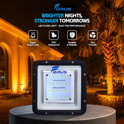 Image of Forus 20W LED Flood Light, Amber, 4-Year Warranty, IP67 Waterproof Outdoor Lighting, High Mast Halogen Focus Light for Factory, Garage, Parking, Garden, Shop, Warehouse, Tent, Warehouse, 1PC