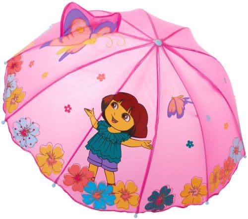 Kidorable Purple Dora the Explorer Umbrella for Girls w/Fun Flower Handle, Pop-Up Butterfly