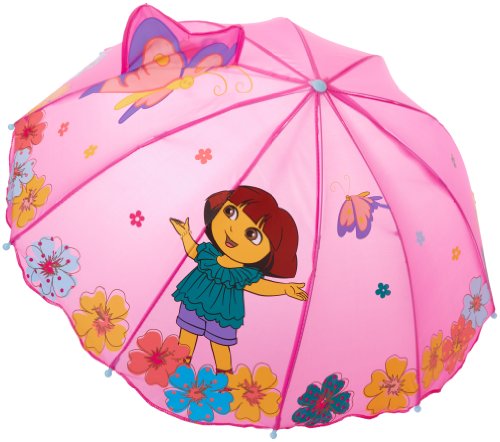 Kidorable Purple Dora the Explorer Umbrella for Girls w/Fun Flower Handle, Pop-Up Butterfly