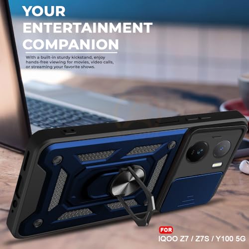 Image of Armor Bumper Back Cover Case for iqoo z7 Rotating Camera Cover, Ring Holder & Kickstand | Heavy Duty & 360 Degree Protection iqoo z7 Back Cover (Blue)