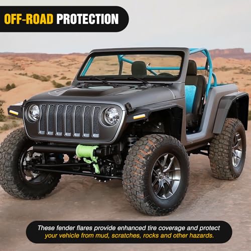 Image of Nilight JL JLU Wide Flat Front & Rear Fender Flares for 2018-2025 Jeep Wrangler JL&JL Unlimited 2 /4Doors (No fit 2020+ Gladiator JT) 4Pcs Off-Road Wheel Fenders w /LED Lights Turn Signal Lights DRL