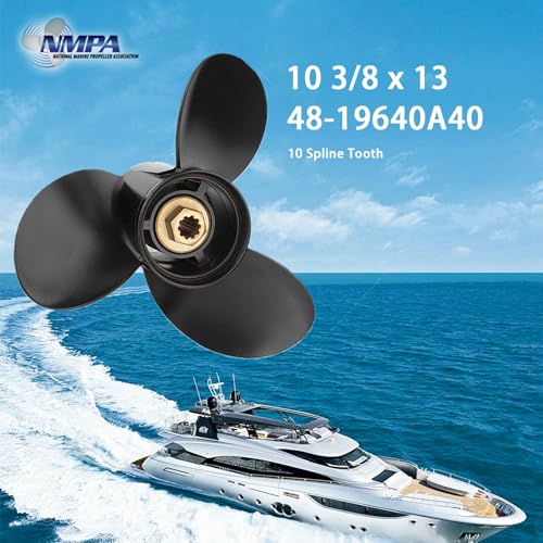 Image of 10 3 /8 x 13 (10 Spline Tooth) OEM Parts No.48-19640A40 Upgrade Aluminum Boat Propeller Compatible with Mercury Outboard Motors 9.9 /15 /18 /20 /25HP, Rh