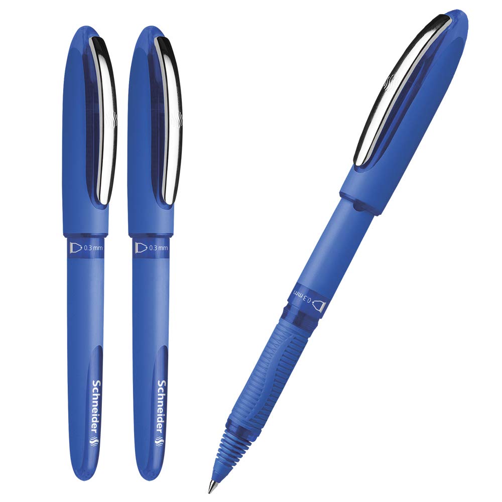 Schneider Pack of 3 One Hybrid C Ink Rollerball Pens with Conical Tip, Blue