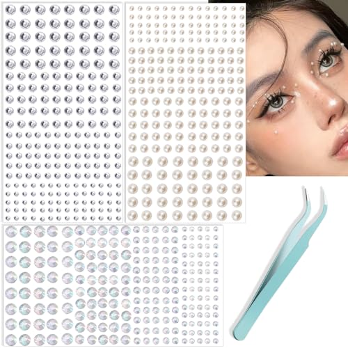Image of NOOEPC 660Pcs Resin Face Gems Hair Gems, 3 /4 /5 /6 mm DIY Self-Adhesive Rhinestones, Pearl /Clear Rhinestone /Ab Rhinestone for Makeup, Crafts