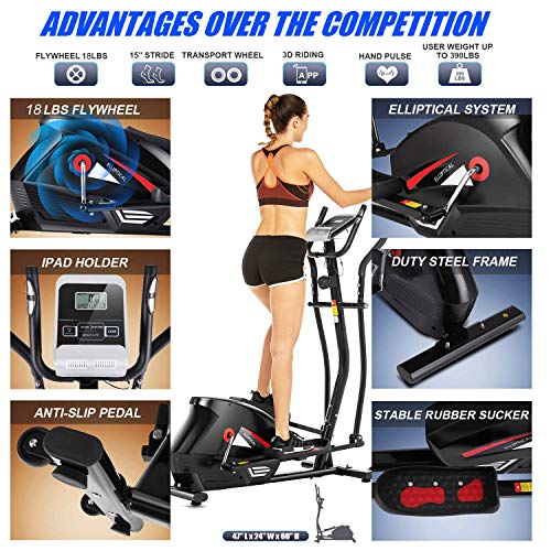 Funmily Elliptical Machine, Cross Trainer With 10-Level Magnetic Resistance, Heart Rate Sensor, Smart App, Lcd Monitor, 390 Lb Capacity, Workout Exercise Equipment For Home Use #TOP1