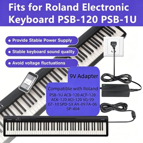 Image of 9VDC Power Adapter Charger for Roland PSB-120 Electronic Keyboard | Compatible with Roland PSB-1U, ACB-120, ACF-120, ACK-120, ACI-120, VG-99, GT-10, SPD-SX, AX-09, FA-06, SP-404 Replace Part
