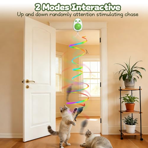 Image of Interactive Cat Toys for Indoor Cats,Electric Flying Bird & Mouse Wand Teaser, Automatic Hanging Door Frame Chase /Hunt /Exercise Stimulate Feather Cat Toy for Bored Indoor Adult & Kitten (Green)