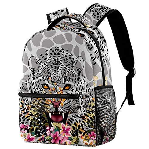 Sac à dos de voyage léopard noir et blanc résistant avec porte-bouteille intégré