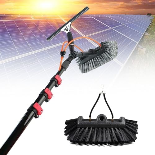 Telescopic Water Fed Window Cleaning Pole & Brush Kit - 11.8FT Extendable Cleaner for Conservatory Roofs Photovoltaic Panels Trucks & Windows with Squeegee