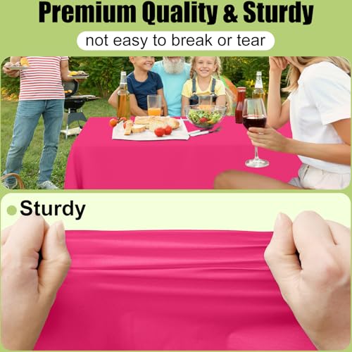 Image of Smiry Disposable Table Cloth - 6 Pack, 54 x 108 Inch Waterproof Rectangle Tablecloths for Parties, Decorative Plastic Table Cover, Leakproof & Sturdy, Hot Pink