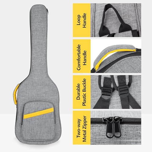Image of LETSROCK Bass Guitar Case, Bass Guitar Gig Bag 0.4 Inch waterproof Thick Padding Backpack Soft Bass Case Dual Adjustable Shoulder Strap Pocket & Neck Strap Gray