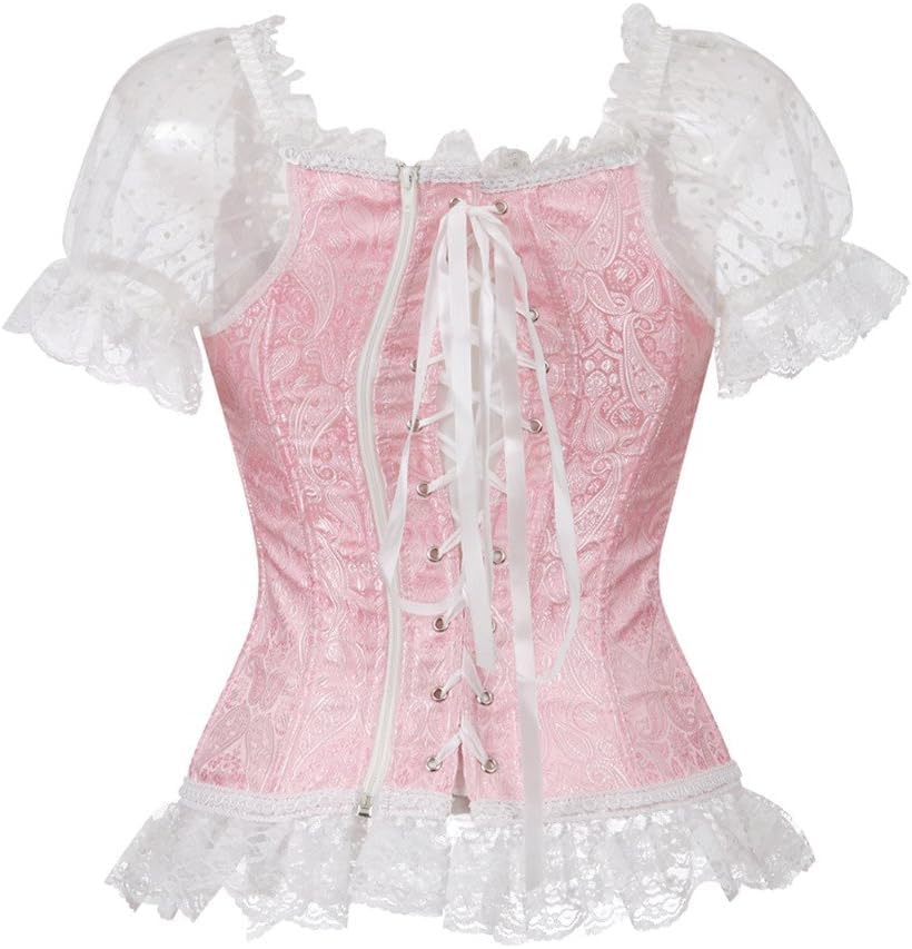 Image of Women's Lace up Gothic Jacquard Shoulder Straps Tank Overbust Shaper Corset Bustiers Top