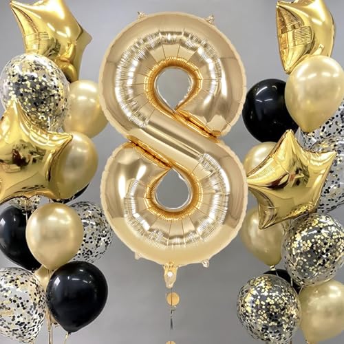 Image of Champagne Gold Large Number 8 Balloon, 40 Inch Light Gold Foil Helium Number Balloons, Giant Mylar Number 8 Balloons for 8 Years Old Birthday Party Anniversary Decorations