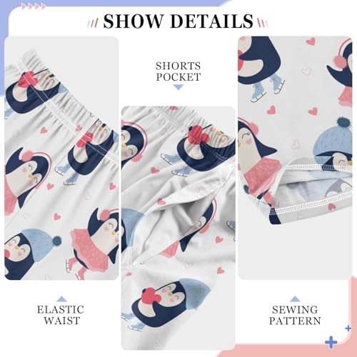 Skating Penguin with Love Boys Long Pants Soft Trousers Elastic Waist Kids Lounge Bottoms with Pockets S-XL4