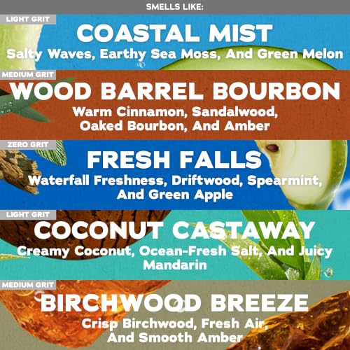 Image of Dr. Squatch Natural Men's Bar Soap - Cold Process Body Soap Bar with Natural Oils - Gifts for Men - Coconut Castaway, Wood Barrel Bourbon, Fresh Falls, Birchwood Breeze & Coastal Mist (5 oz, 5-Pack)