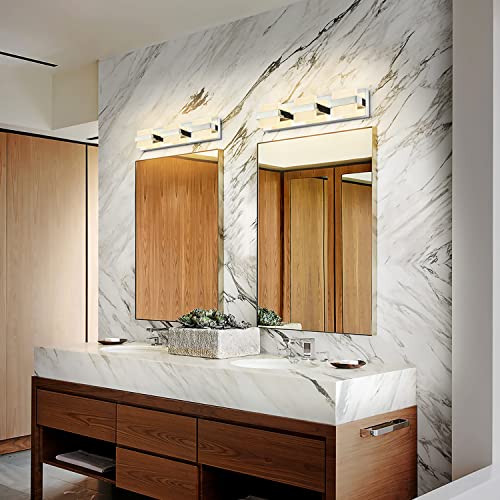 Image of SOLFART 3 Lights Chrome Bathroom Light Modern LED Vanity Lights for Bathroom Light Fixture Warm Light 20 inch Non Dimmable
