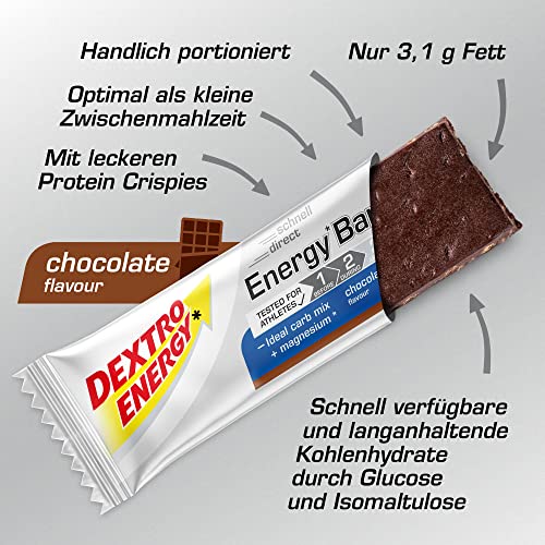 Dextro Energy Energy Bar - Schokolade - 24x50g (24er Pack) & Müsliriegel - kohlenhydratreicher Riegel als Alternative zum Schokoriegel mit wertvollem Getreide und energieliefernder Dextrose