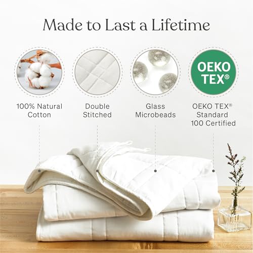 Image of Baloo Weighted Blanket for Adults 12 lb Throw (Pebble White, 42 inchx72 inch) | Cool & 100% Cotton | Machine Washable & Dryer Safe | Glass Microbead Fill