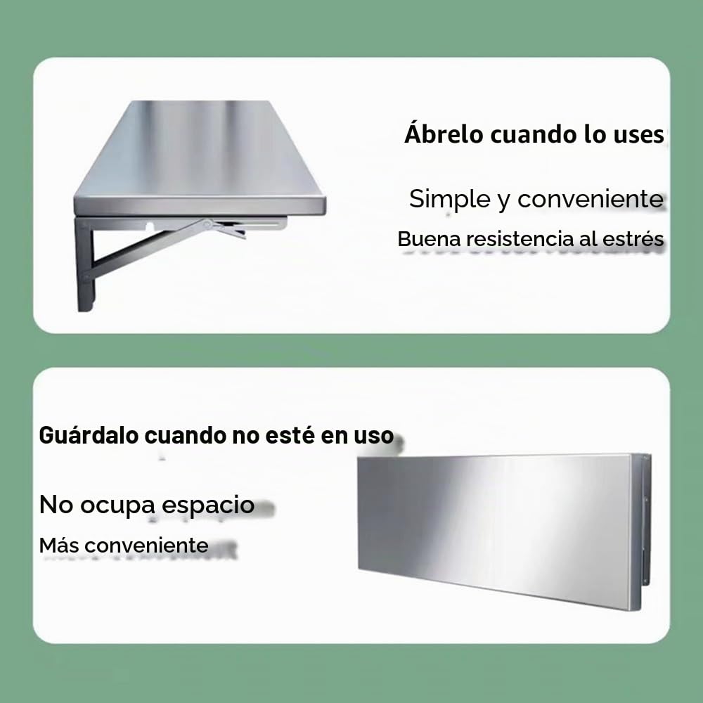 Mesa Plegable de Acero Inoxidable para Montaje en Pared, Escritorio de Cocina/Comedor Que Ahorra Espacio, Mesa de Trabajo Flotante para Ordenador en Espacios reducidos, Escritorio Plegable p
