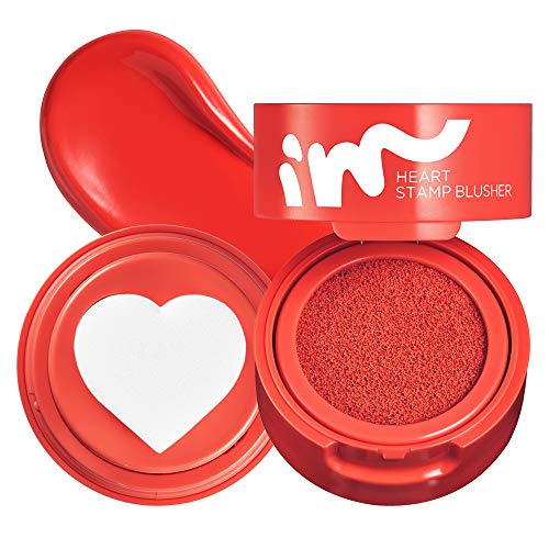 I'M MEME I'M Heart Stamp Blusher | Blendable Cushion Blush with a Matte Finish | Fun Makeup for Teens | 001 Beloved Red | Korean Makeup, K-Beauty