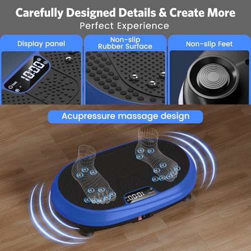 Vibration Plate Exercise Machine, Vibrating Fitness Platform for Lymphatic Drainage, Full Body Shaker Workout Equipment, Bluetooth Power Shaping Vibrate Plate, Board Sport for Home Exercise Gym, Blue