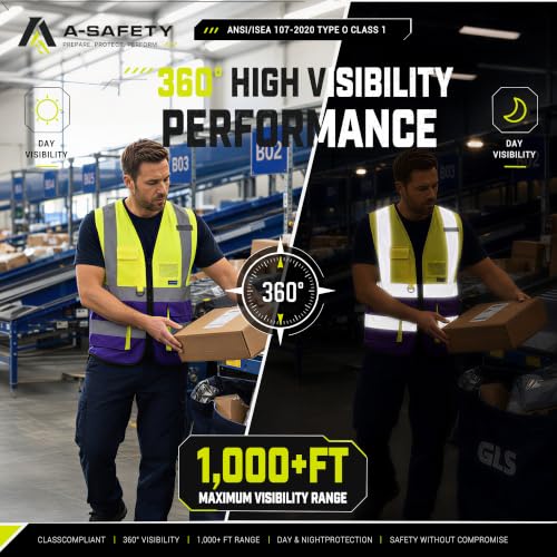 Image of A-SAFETY Hi-Vis Safety Vest with Mic Tabs, Front Zipper, Yellow /Purple, XS