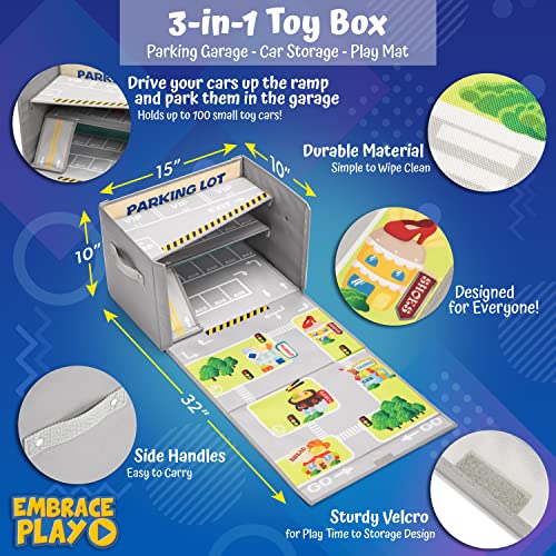 Embrace Play Car Toy Garage | Toy Car Storage Case | Car Rug Play Mat | Toy Car Storage | Small Car Toy Storage | Collapsible Toy Box | Toy Box For Boys #TOP2